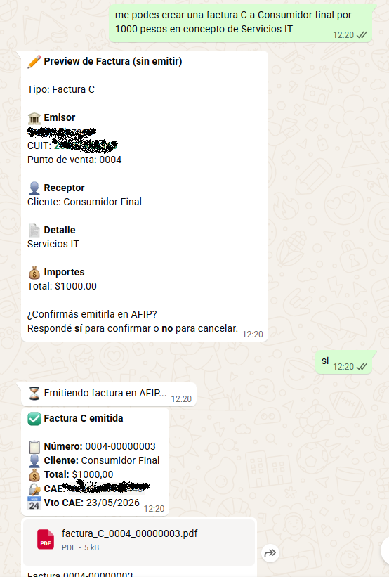 Ejemplo de facturación ARCA