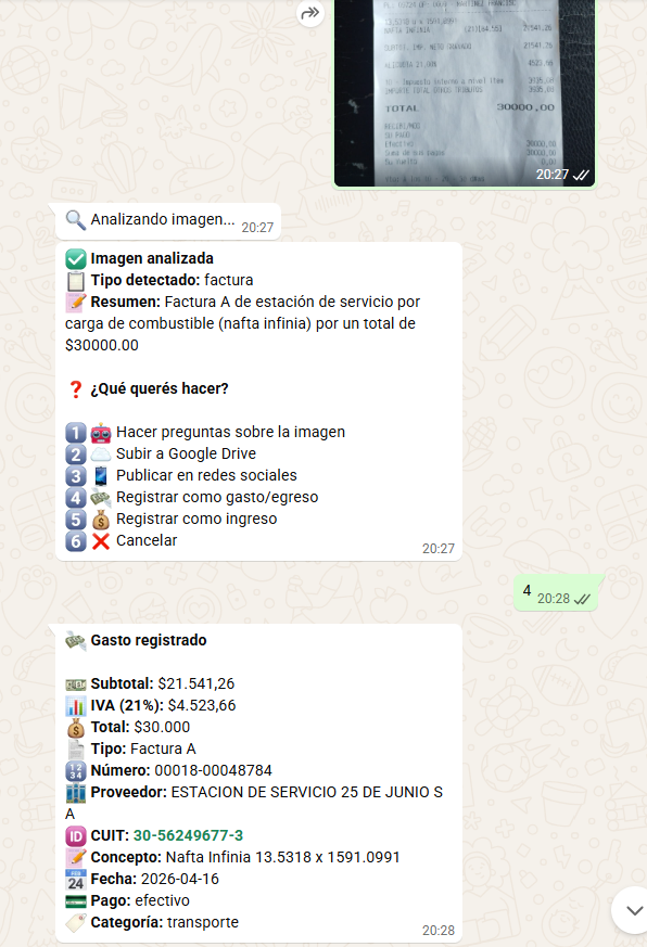 Ejemplo de registro de gastos