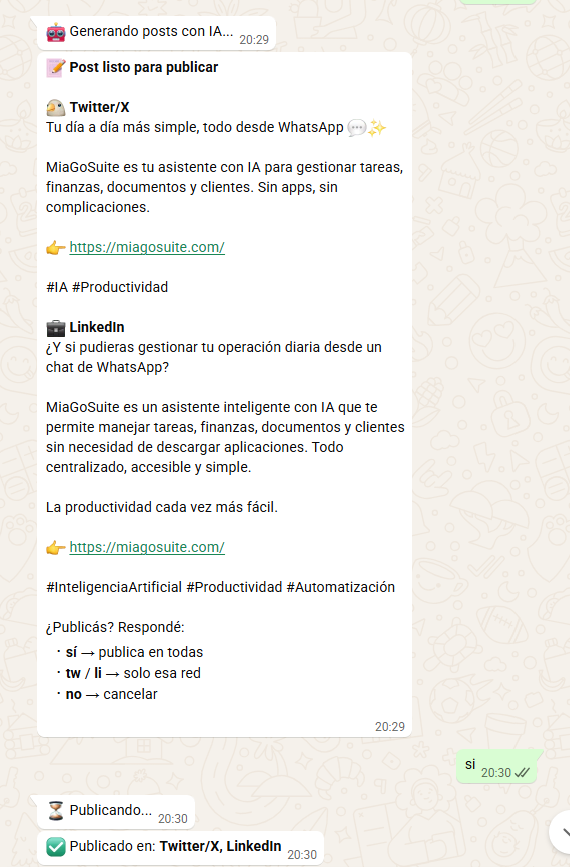 Ejemplo de publicaciones en redes